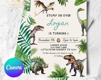Dinosaur Birthday Invitation | Editable Canva Template (Digital Download)