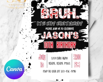 Bruh Birthday Invitation Editable in Canva | Bruh Teen Party Invite | Bruh Tween Birthday Printable Digital Invitation