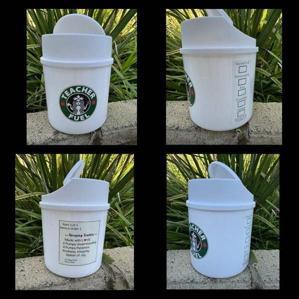 Starbucks Teacher Fuel Sticker (waterproof). Perfect for custom Starbucks Trash Can - Teacher appreciation. Printed stickers will be mailed!