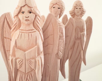 Set of 3 Wood Carved Angels