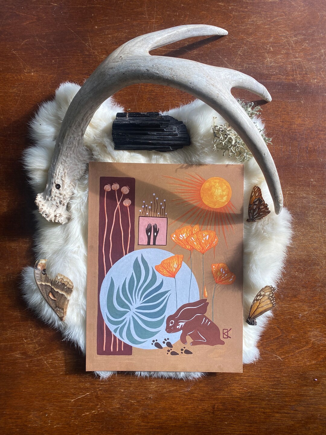 Poppies & Rabbit Art Print, Symbols and Omens - Etsy