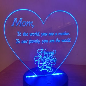 Light Up Mom&#39;s Heart: Personalized Engraved Acrylic with LED Light Base for Mother&#39;s Day