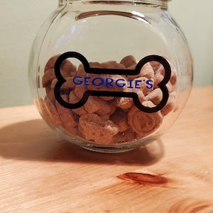 Dog treat jar with customized label