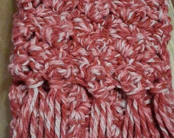 Pink and White Handmade Crochet Scarf