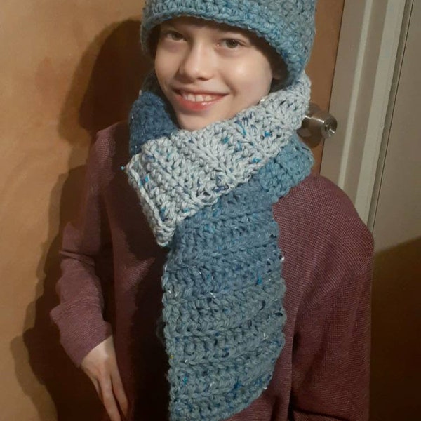 Handmade crochet hat and scarf for teen/young adult.