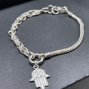 950 Silver Chain Style Bracelet | Hamsa Hand Charm | Women 8 ich | Elegant Jewelry | Daily Wear | Gift for Her | Women | Mano Maria | Unique