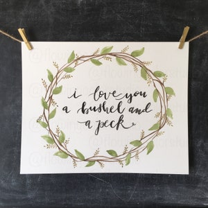 I love you a bushel and a peck Green leaves wreath - Digital Download - Wall Art