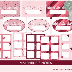 Messaggi e appunti di San Valentino per bambini - Appunti vuoti per il cestino del pranzo Download digitale PDF stampabile - Cuori rosa