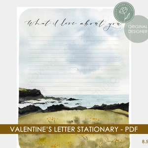 Estacionário do Dia dos Namorados - Modelo de carta de amor - PDF digital para impressão - Westman Island Coast