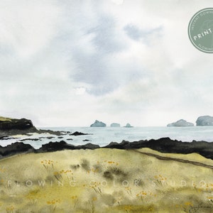 Westman Island Coast - Watercolor Landscape - ICELAND photo - printable wall art