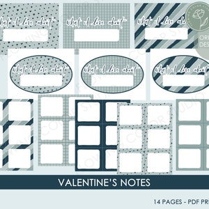 Messaggi e appunti di San Valentino per bambini - Appunti vuoti per il cestino del pranzo Download digitale PDF stampabile - Cuori blu