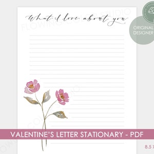 Estacionario del Día de San Valentín - Plantilla estacionaria de carta de amor - Descarga digital PDF imprimible - Pequeñas flores rosas