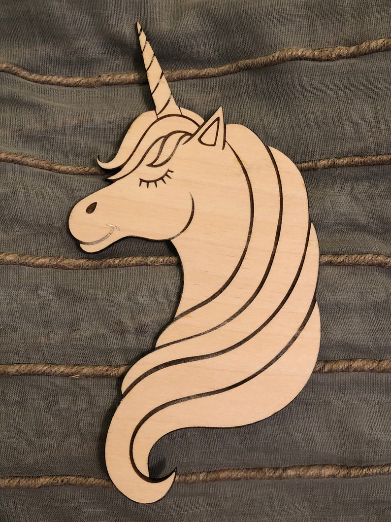 wood cutout unicorn head kids diy laser cut unfinished etsy
