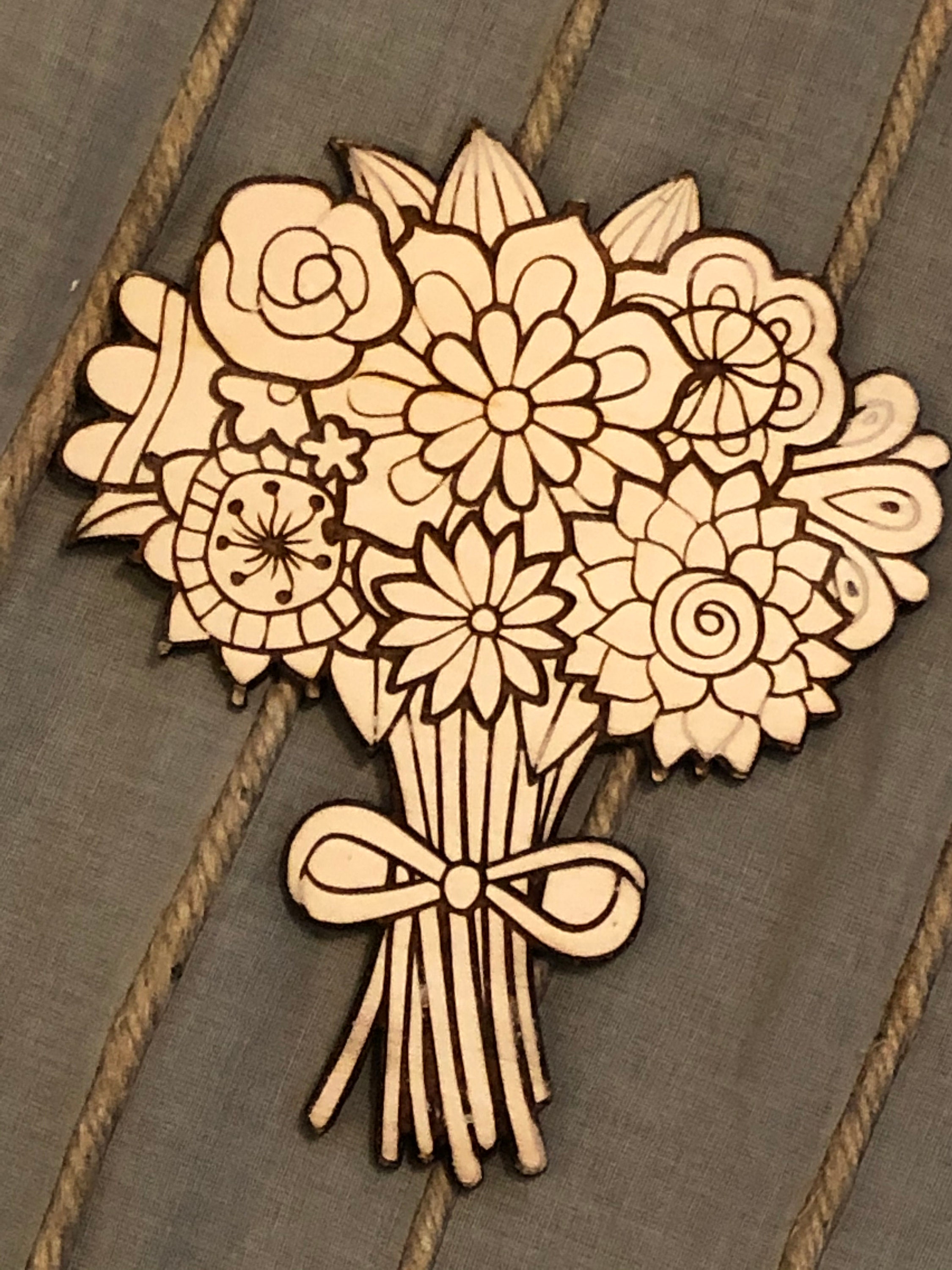 Wood Cutout Flower Bouquet Laser Cut Unfinished Wood Etsy