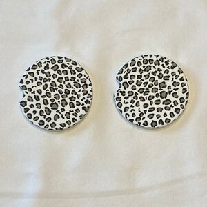 White Leopard Print Car Coaster, Leopard Car Coaster, Personalized Car Coaster, Custom Coaster, birthday gift for her
