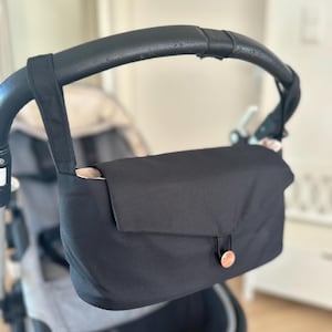 Kinderwagen Organizer | Buggy Tasche weich & waschbar | Stroller Bag für Mamas | Kinderwagentasche Baby | Schwarz-Pink