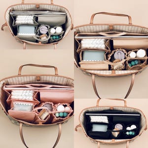 Perfekter Organizer für die Louis Vuitton Neverfull MM – stilvoll, praktisch und durchdacht. Der Einsatz bietet Fächer für Windeln, Pflegeprodukte, eine Snackbox, Fläschchen und sogar einen Laptop. Hält deine Tasche ordentlich und erleichtert den Alltag stilbewusster Mamas. Wasserabweisend, waschbar und in mehreren Farben erhältlich – die ideale Ergänzung für deine Designer-Tasche.