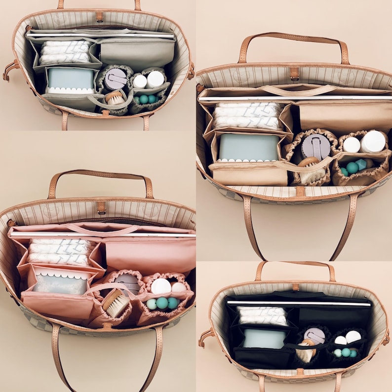 Perfekter Organizer für die Louis Vuitton Neverfull MM – stilvoll, praktisch und durchdacht. Der Einsatz bietet Fächer für Windeln, Pflegeprodukte, eine Snackbox, Fläschchen und sogar einen Laptop. Hält deine Tasche ordentlich und erleichtert den Alltag stilbewusster Mamas. Wasserabweisend, waschbar und in mehreren Farben erhältlich – die ideale Ergänzung für deine Designer-Tasche.