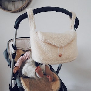 Teddybeer kinderwagen organizer | Zachte en wasbare buggytas | Kinderwagentas voor moeders | Fleece kinderwagentas | Teddybeer beige