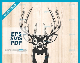 Buck Deer head silhouette hunting - Commercial and personal use - Instant Download - Svg, Eps, Pdf, Png, Vinyl