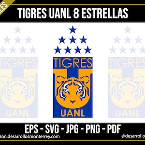 Tigres, 8 Sterne, UANL, Monterrey, Nuevo Leon, Fußball, MX-Liga, Mexiko, Champion, SVG, EPS, PDF, Png, 300ppp, Cutter Silhouette Cameo