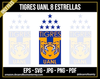 Tigres, 8 stars, UANL, Monterrey, Nuevo Leon, soccer, mx league, Mexico, Champion, svg, eps, pdf, Png, 300ppp, Cutter Silhouette Cameo