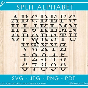 A-Z 0-9 alfabeto numerico Svg, Monogram Svg, Split Alphabet Svg, SVG, PDF, PNG, Silhouette Svg, Lettere Svg, Numeri Svg