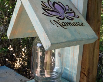 Bird Feeder- Namaste Hand Crafted, Hand Painted Mason Jar Bird Feeder. Easy Fill Bird Feeder. Unique Bird Feeder for Home Decor Garden Art