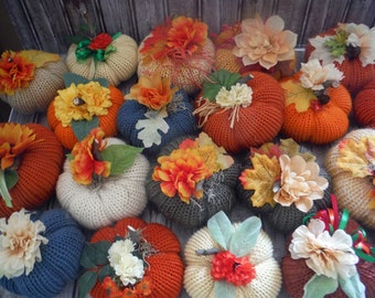 Three Pumpkin Group, Knit Pumpkins Fall Decor, Knit Pumpkin, Holiday Decor, Farmhouse Decor, Thanksgiving Decor, Hand Made Knit Pumpkins