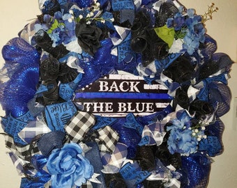 Back The Blue Wreath, Police Support Wreath, Large Door Wreath, Blue Lives Matter