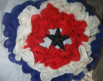 Red, White and Blue Patriotic Wreath With Rustic Star Center