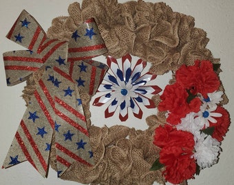 Patriotic Wreath With Bow and Flower
