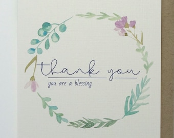 Thank You Cards Set - "Thank you, you are a blessing" Card - Sold as Singles and Sets