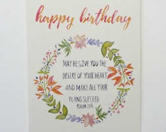 Bible Verse Birthday Card with Flowers - Watercolor Scripture Birthday Card - Christian Birthday Card