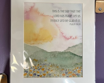 Watercolor print "This is the day that the Lord has made" Bible verse - encouraging scripture wall art  - Christian print