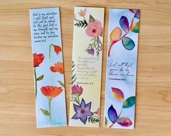 Set of 3 Colorful Painted Bible Verse Bookmarks - Christian Gift - Scripture Bookmark Set