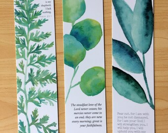 Set of 3 Encouraging Botanical Bible Verse Bookmarks - Christian Gift - Scripture Bookmark Set of Three