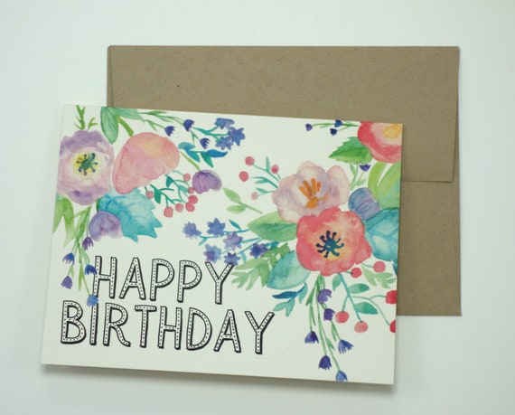 Twizler Biglietto di auguri di compleanno per lei con effetto acquerello  unico e fiori – Biglietto di compleanno femminile – Biglietto di compleanno