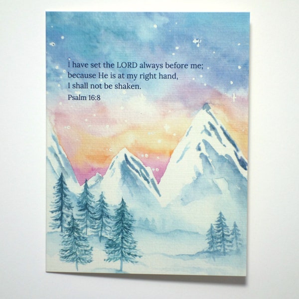 Comforting Watercolor Scripture Cards - Psalm 16:8 He is at my right hand - Watercolor Bible Verse - Scripture Card - Bible Verse Card