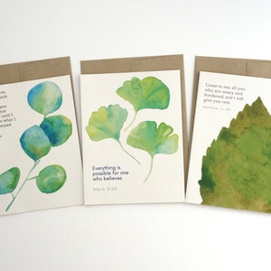Conjunto de cartões de simpatia/cartões de incentivo cristãos com versículos bíblicos - Conjunto de 3 cartões em aquarela
