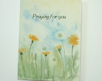 Praying for You Sympathy Card with Watercolor Dandelions - Comforting Christian Card - Christian Encouragement Card