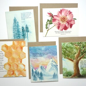 Set von fünf Schriftkarten mit ermutigenden und tröstenden Versen und Aquarellfarben - Bibelvers 5 Kartenset