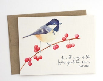 I will sing of the Lord's great love forever - Bible Verse Bird Card - Watercolor All Occasion Scripture Card - Christian Card