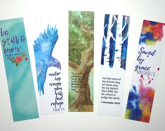 Watercolored Bible Verse Bookmarks - Set of 5 - Christian Gift - Scripture Bookmark Set