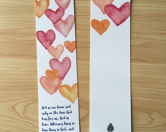 Watercolored Bible Verse Bookmark - Christian Gift - Scripture Bookmark 1 John 4:16