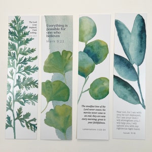 Botanische Bibelvers Lesezeichen mit Aquarell Illustrationen - 4er Set - Christliches Geschenk - Schrift Lesezeichen Set