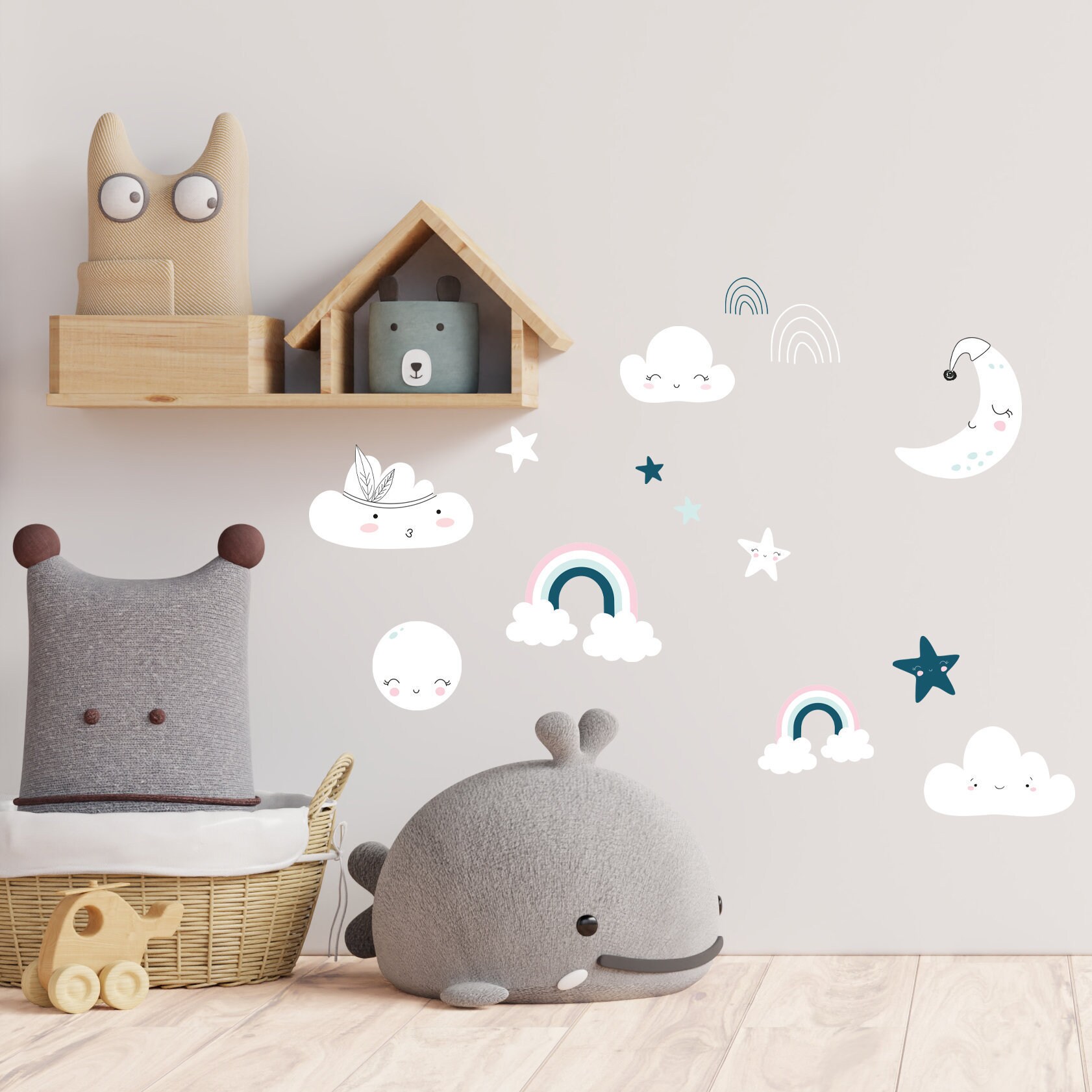 88 Stickers Muraux Nuages Étoiles Lune Chambre Enfants