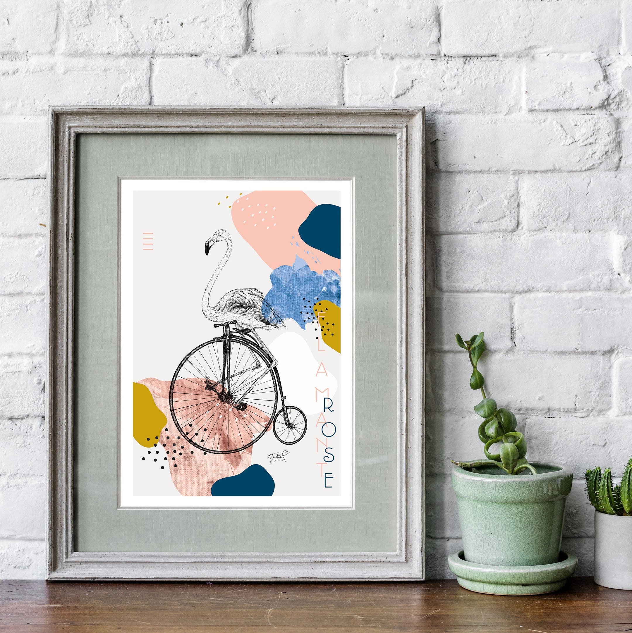 Illustration Couleur Flamant Pas Rose en Bicycle