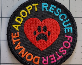 Adopt Rescue Foster Donate paw heart  Black twill patch