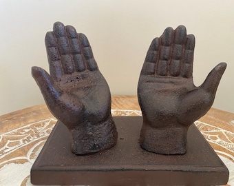 Atril de hierro fundido con forma de mano, soporte rústico para libros de cocina